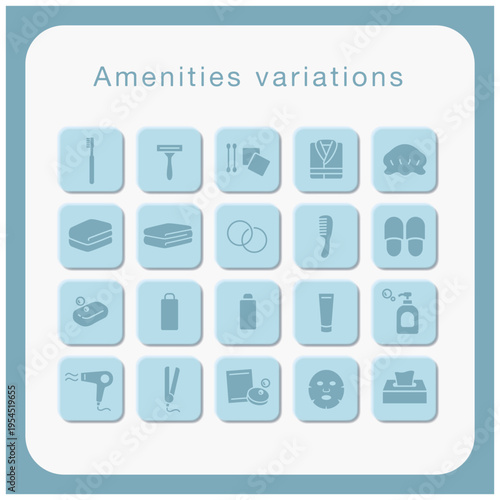 ホテルアメニティ タイルアイコンセット（ボタン風・UIデザイン）