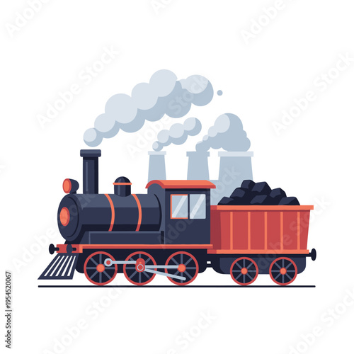 Classic Steam Locomotive with Coal Car on Tracks.