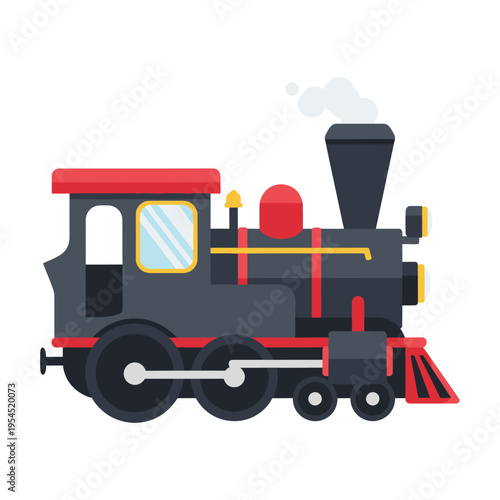 Classic Steam Locomotive Train Engine with Smoke Flat Vector Illustration.