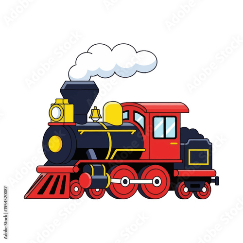 Classic Steam Train Engine Cartoon Illustration.
