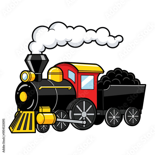Classic Steam Train with Coal Car Cartoon Illustration.