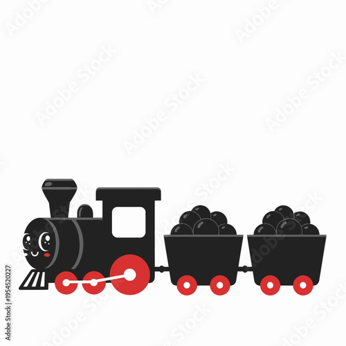 Cute Cartoon Steam Train with Coal Wagons Illustration.