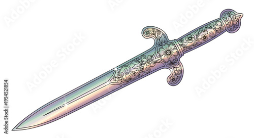 Ornate silver dagger with handle.
