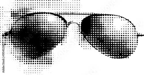 Retro aviator sunglasses black and white halftone art for vintage design