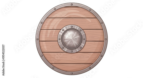 Viking wooden shield with metal rim.