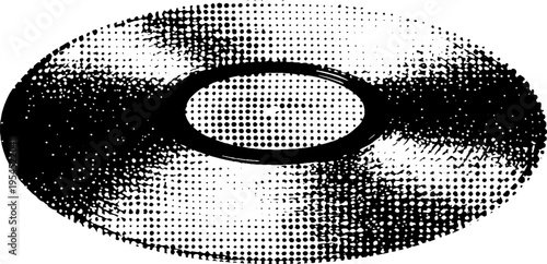 Retro vinyl record with lightning crack in black and white halftone