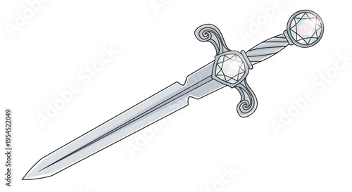 Medieval sword with ornate handle.