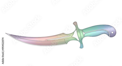 Iridescent dagger with curved blade.