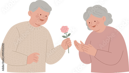 senior couple holding a rose
