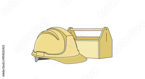 Yellow Hard Hat and Tool Box.