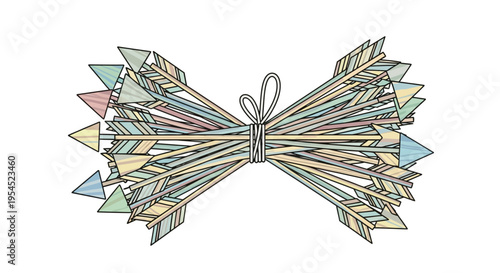 Colorful bundle of arrows tied together.