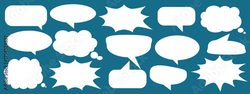 A set of chat box designs for comments on social media or comics. Vector designs of speech bubbles, text boxes, and conversation chat columns in comics.