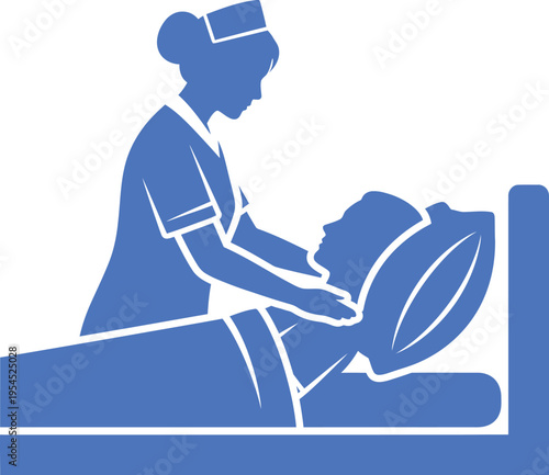 Blue vector illustration of a nurse or doctor giving a patient a facial treatment