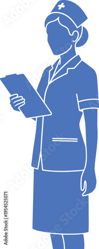 Vector illustration of a female flight attendant in blue uniform