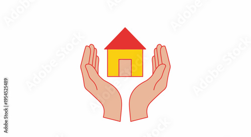 Hands Protecting Small House Illustration - Home Insurance and Real Estate Security Concept