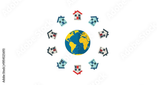 Global Real Estate and International Property Market Concept with Planet Earth and House Icons