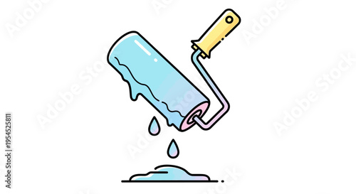 Paint Roller with Blue Paint.