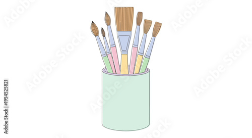 Colorful paintbrushes in a container.