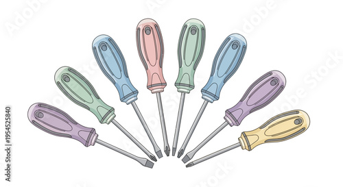 Colorful screwdrivers in a fan shape.