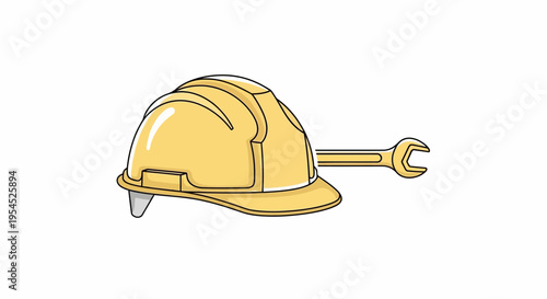Yellow Hard Hat with Wrench Tool.