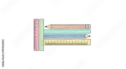 Colorful pencils and ruler stationery set.