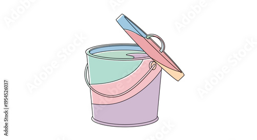 Colorful paint bucket with brush.