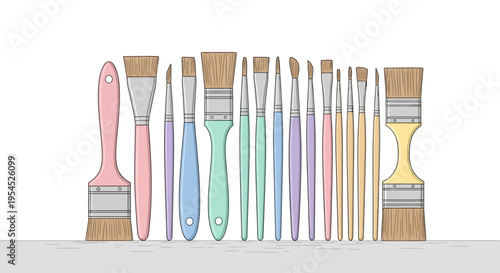 Colorful paint brushes in a row.
