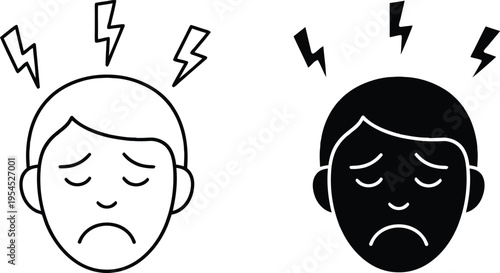 A frustrated man with a headache and lightning bolts above his head