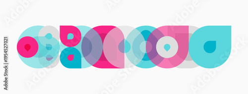 Abstract colorful overlapping circles form horizontal pattern. Bright hues create playful, modern visual. Simple design.