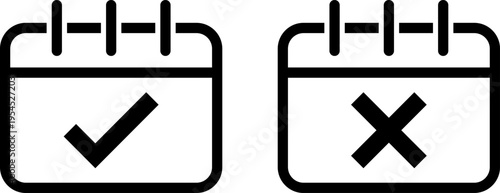 Calendar icons indicating confirmation and cancellation of events