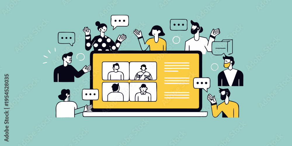 Obraz premium People connecting and collaborating during a virtual meeting on a laptop