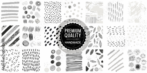 Abstract monochrome patterns and a premium quality handmade label