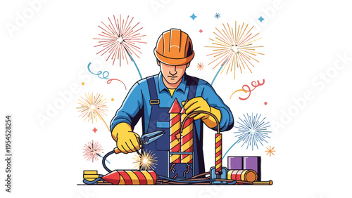 Fireworks Engineer: An engineer diligently prepares a vibrant display of fireworks, showcasing precision and anticipation for a dazzling celebration. 