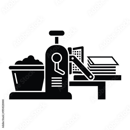 A black and white icon of a manual press.