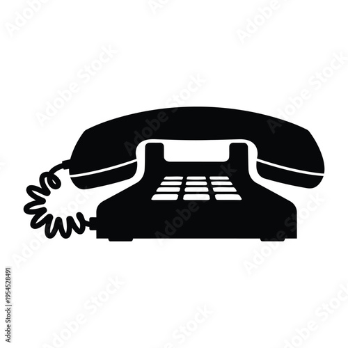A black rotary phone on a white background.