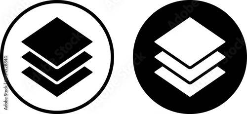 Contrasting icon designs featuring stacked rectangles in black and white color schemes