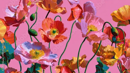 Vibrant Pink Poppies with Textured Petals on a Soft Pink Background