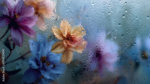 Soft Focus Flowers With Raindrops On Glass Moody Atmosphere