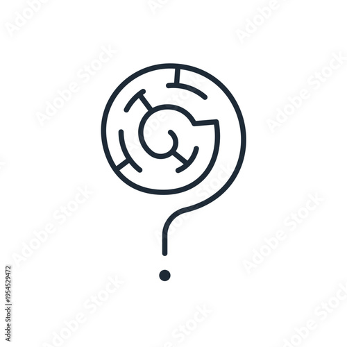 Question mark maze. A difficult task.Vector linear icon, illustration isolated on a white background.