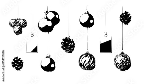 Realistic gold Christmas decoration collection with baubles pinecones and festive elements isolated on white background