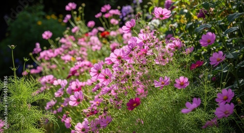 Wallpaper Mural A Profusion of Bright Pink Cosmos Flowers in Full Bloom in a Lush Garden Setting Torontodigital.ca