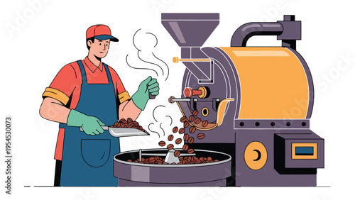 The Art of Coffee Roasting: A skilled individual expertly roasts coffee beans, a process that fills the air with the rich aroma of freshly roasted coffee, creating a sensory experience.