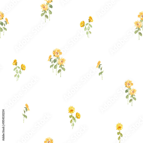 Scandinavian Minimal Floral Seamless Pattern Watercolor Small Sunflower Nordic Simple Botanical Design