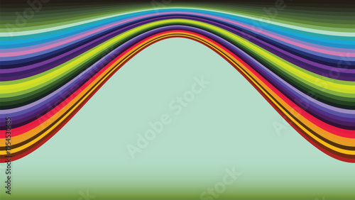 Abstract Rainbow Curved Lines Background with Retro Wave Style