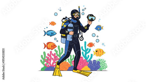 Diver's Underwater Exploration: A scuba diver, poised and ready, navigates the vibrant coral reef, prepared to discover the ocean's mesmerizing secrets.