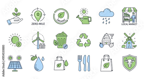 Recycling waste management and environmental protection icons set illustration