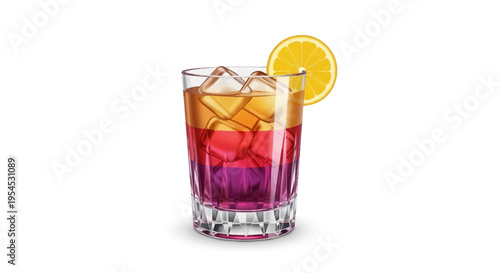 A colorful cocktail with ice and an orange slice, set against a clean background, showcasing expertise in mixing and creating drinks for World Bartender Day.