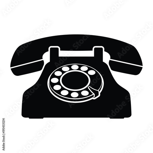 A black and white illustration of a vintage rotary phone.