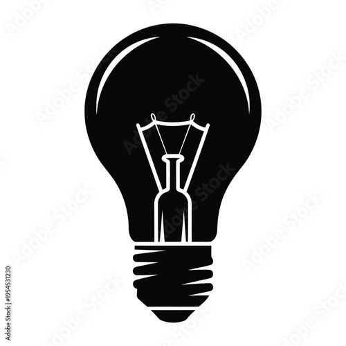 A black silhouette of a light bulb with a white filament.