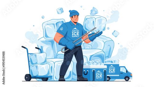 The Ice Artisan: A diligent artisan handles ice cubes with precision, expertly managing ice production and distribution using specialized tools and equipment.